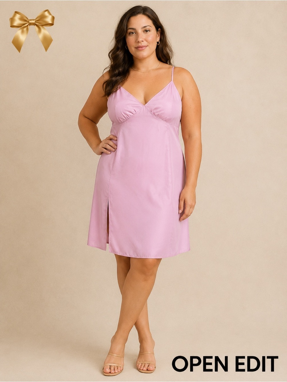 Open Edit Pink Lilac Satin-Look Slip Dress XL Adjustable Straps Side Zip